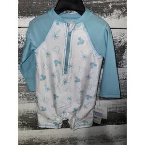 Disney Baby Mickey Mouse Infant Swim Suit One Piece Rash Guard Blue NWT 3/6 Mo